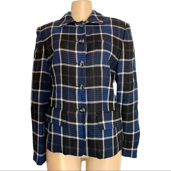 Vintage Y2K Rena Rowan for Saville Plaid Striped Wool Blend Blazer Jacket - Picture 8 of 8